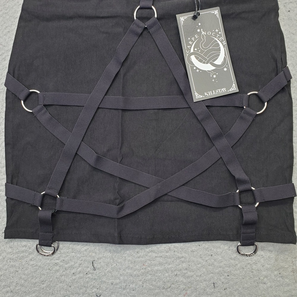 Killstar Harness Ur Power Mini Skirt Women Large Black Gothic Pentagram Back Zip - Picture 8 of 9
